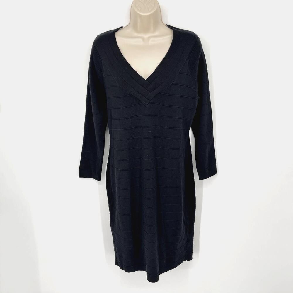 Wendy Williams Womens NEW V-Neck Long Sleeves Back Cutout Knit Dress Sz L Black